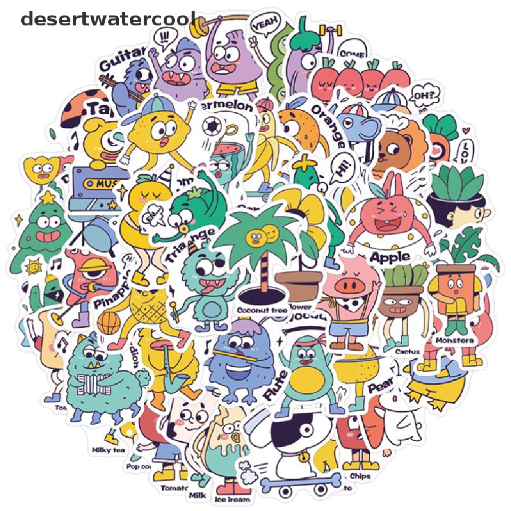 Set 50 Miếng Dán Hoạt Hình Trang Trí Ván Trượt / Guitar / Guitar