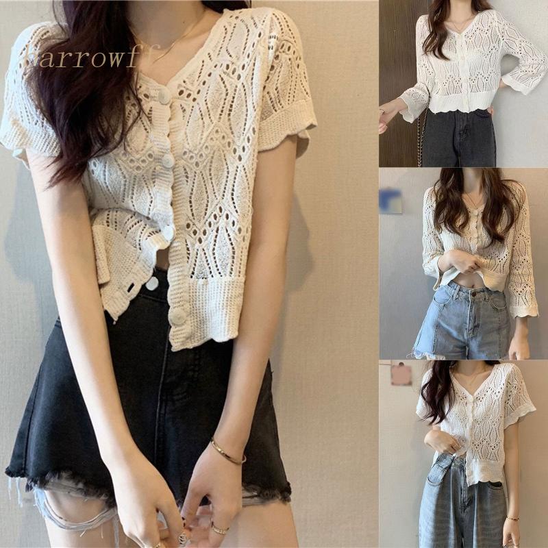 Áo Khoác Cardigan Dệt Kim Mỏng Tay Loe Dài Họa Tiết Kẻ Sọc Gợn Sóng Thời Trang Cho Nữ