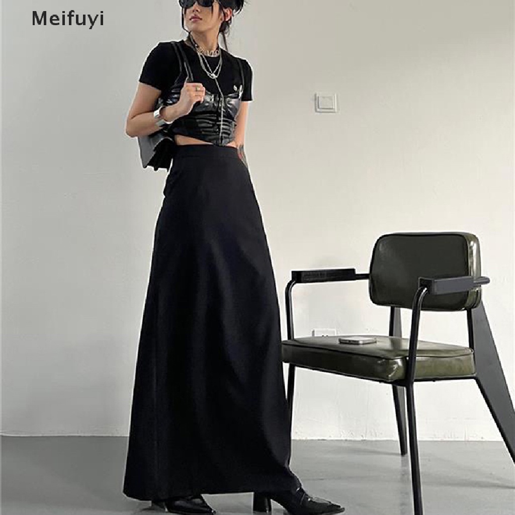 [Meifuyi] Chân Váy Dài Lưng Cao Màu Trơn Đơn Giản Thanh Lịch Dễ Phối Đồ Phong Cách Vintage Hàn Quốc