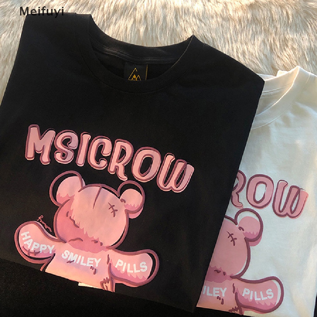 Áo Thun Tay Ngắn Cổ Tròn Dáng Rộng In Hình Gấu Thời Trang Mùa Hè Xinh Xắn Cho Nữ