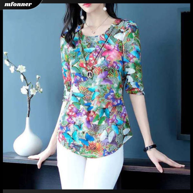 Áo Thun Tay Ngắn Cổ Tròn In Hình Bướm Thời Trang Cho Nữ