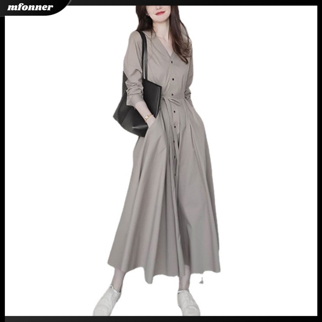 Đầm Tay Dài Cổ Chữ V Màu Sắc Thanh Lịch Dành Cho Nữ