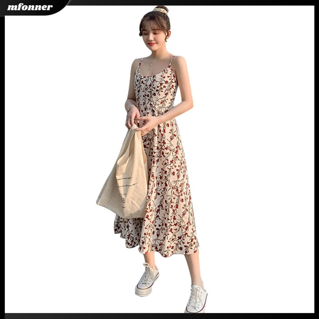 Mw Đầm Midi Hai Dây Dáng Ôm In Hoa Phong Cách Cổ Điển Ngọt Ngào Dành Cho Bạn Nữ