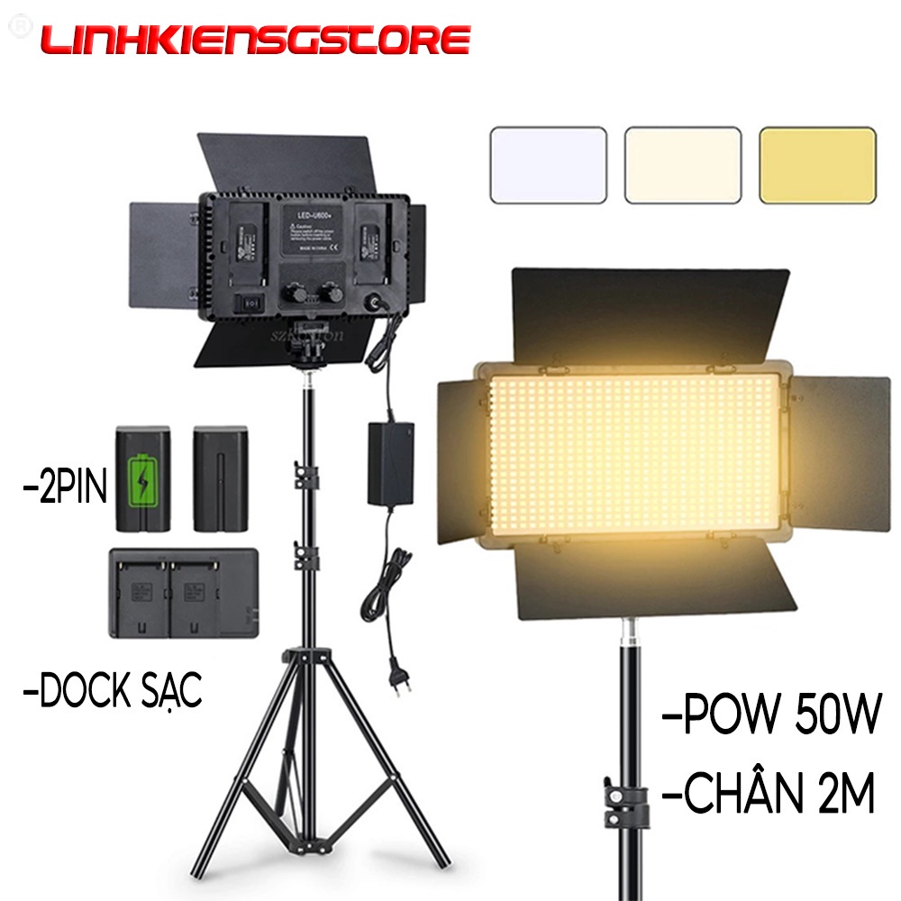 Đèn Led studio U800 công suất 50 W 3200k-5600k hỗ trợ chiếu sáng quay phim, chụp ảnh chuyên dụng {{linhkiensgstore}}