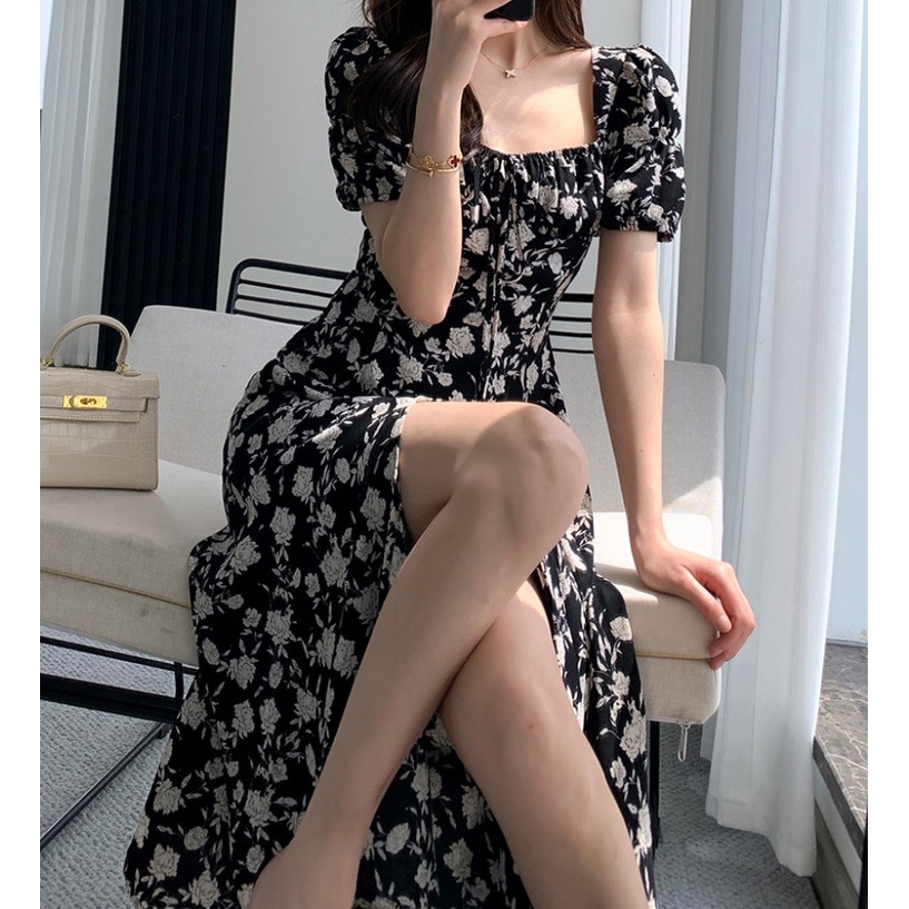 NRVP Đầm Dài Tay Ngắn In Hoa Độc Đáo Thời Trang Mùa Hè Hàn Quốc 2023 Dành Cho Bạn Nữ