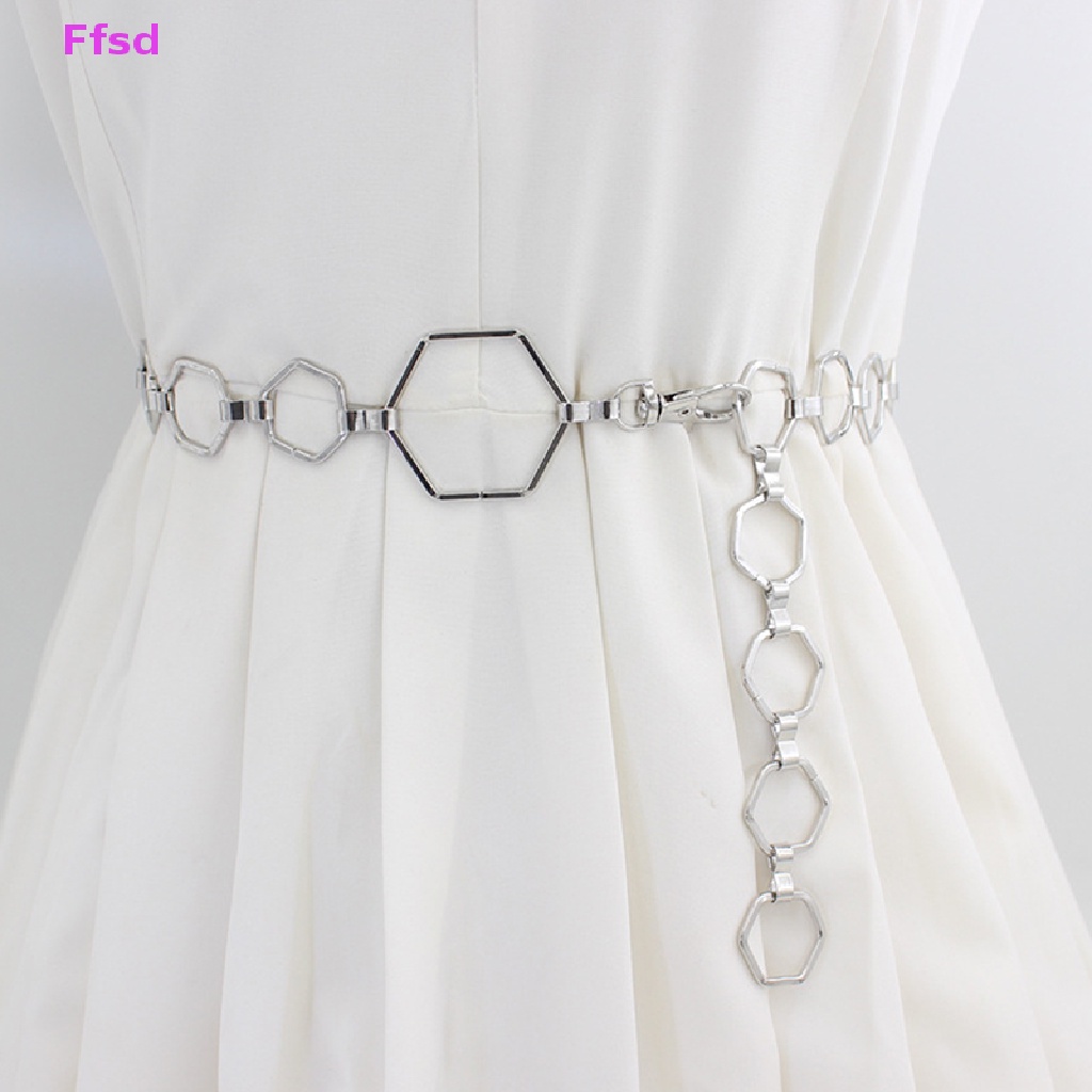 Thắt Lưng Dây Xích Lục Giác Bằng Kim Loại Màu Vàng / Bạc Phong Cách Cổ Điển Thời Trang Cho Nữ