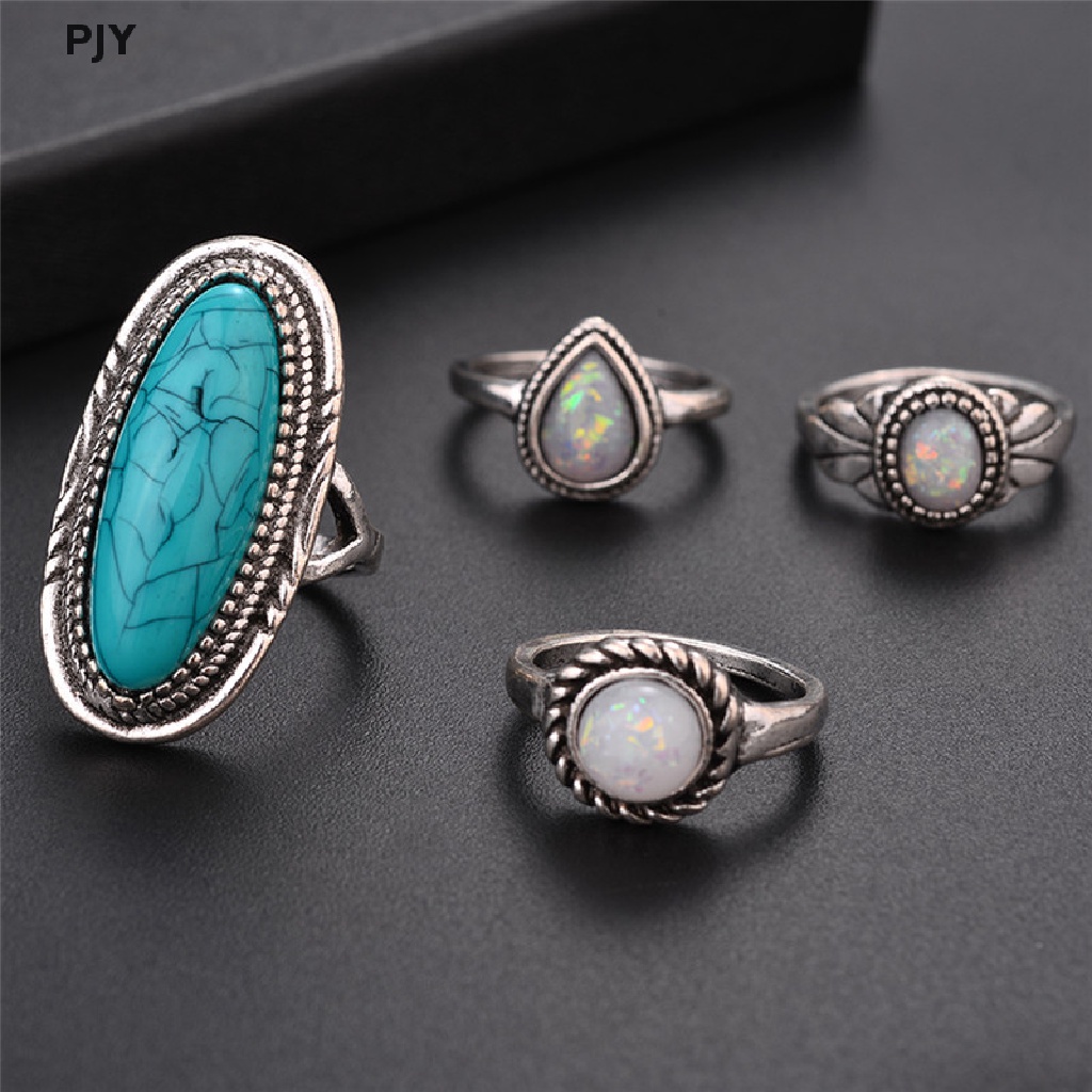 Bộ 8 Nhẫn Đính Đá Opal Màu Bạc Phong Cách Bohemian Cho Nữ