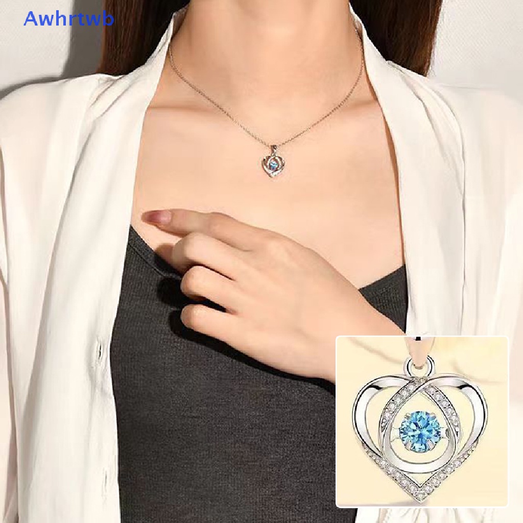 Vòng cổ Mặt Hình Trái Tim Bằng Thép Không Gỉ Đính Pha Lê Xanh Dương Thời Trang Cho Nữ Mới