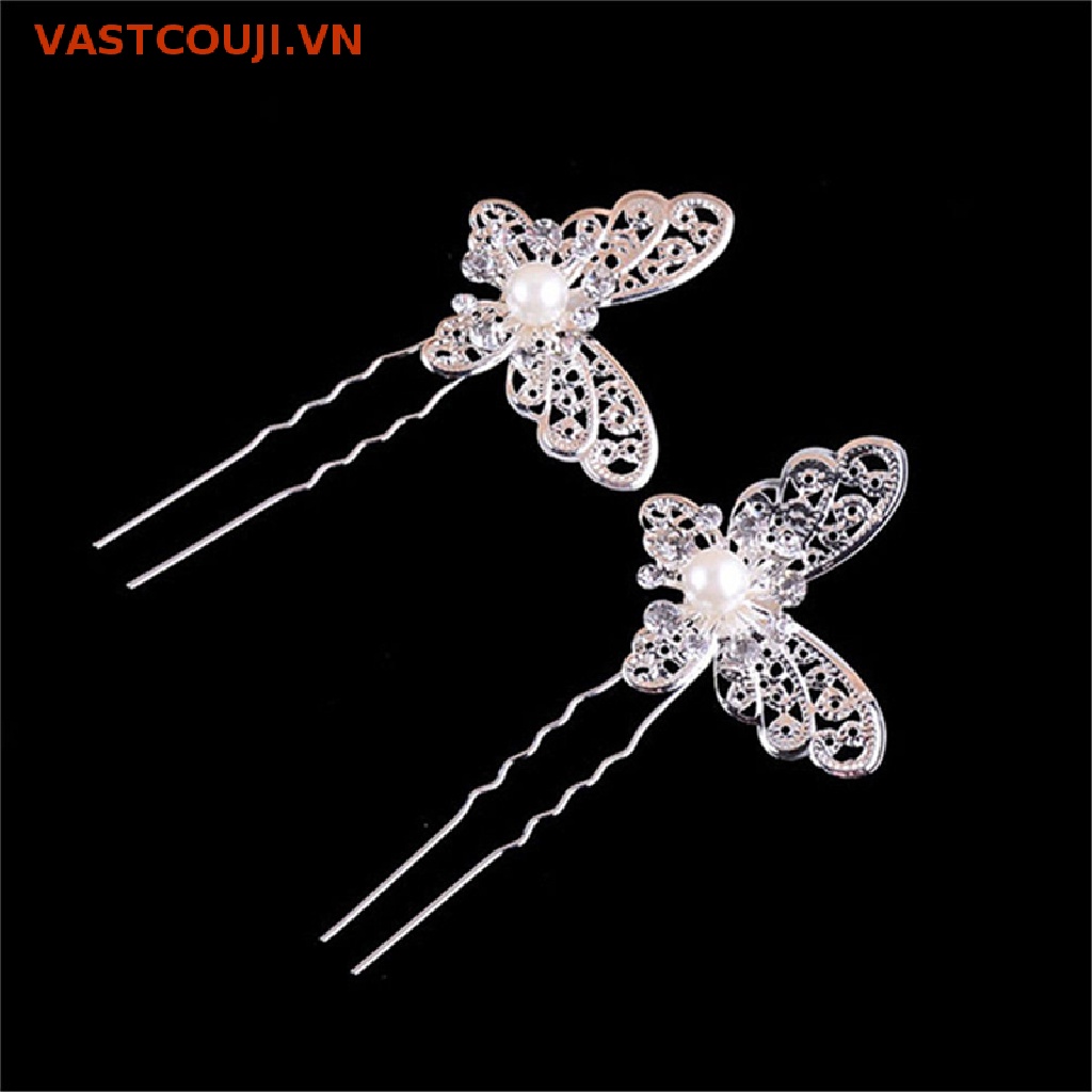 Trâm Cài Tóc Chữ U Hình Bướm Màu Vàng / Bạc Cho Cô Dâu