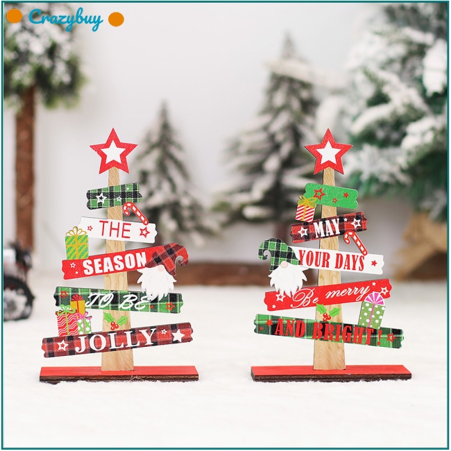 Cr Cây Thông Giáng Sinh Để Bàn Bằng Gỗ Trang Trí Tháo Rời Được