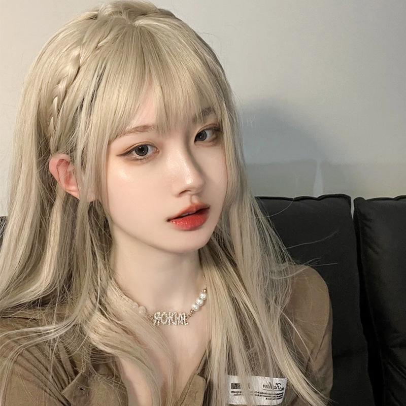 Tóc Giả Dài Thẳng Bằng Lụa Chịu Nhiệt Độ Cao Màu Vàng Kim Phiên Bản Hàn Quốc Cho Nữ