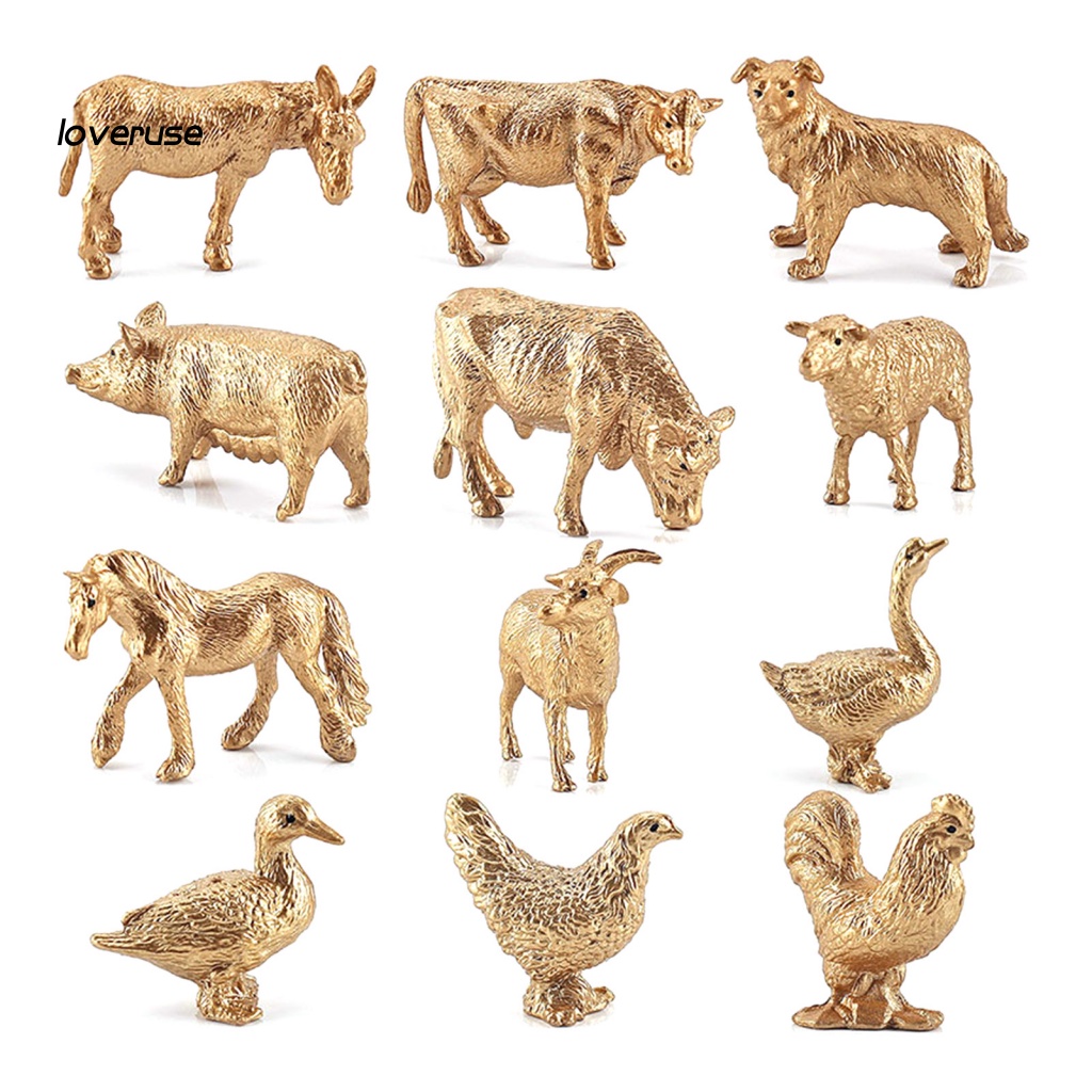 Set 12 Tượng Động Vật Màu Sắc Vàng Dùng Để Trang Trí