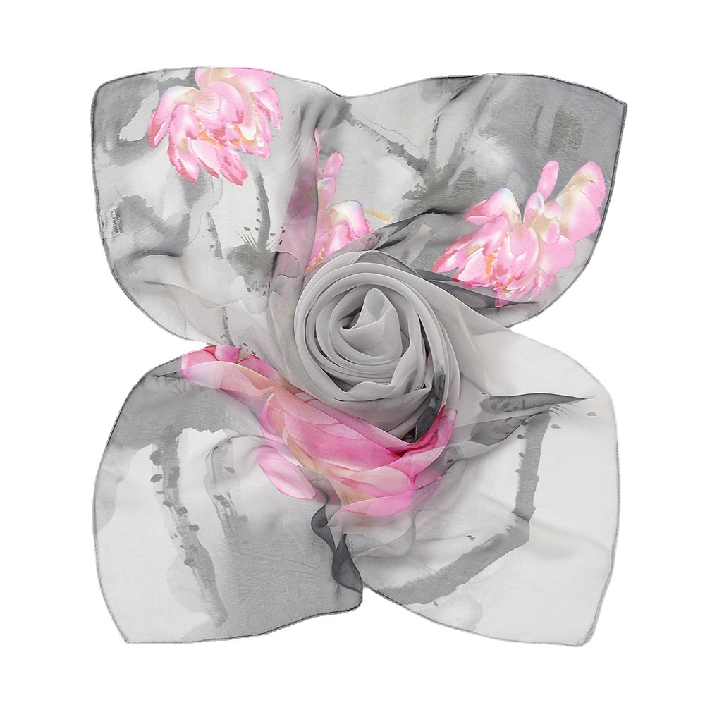 Khăn Quàng Cổ Chống Nắng 160 * 50cm Bằng Lụa Mỏng In Họa Tiết Hoa Sen Thời Trang Xuân Hè Cho Nữ