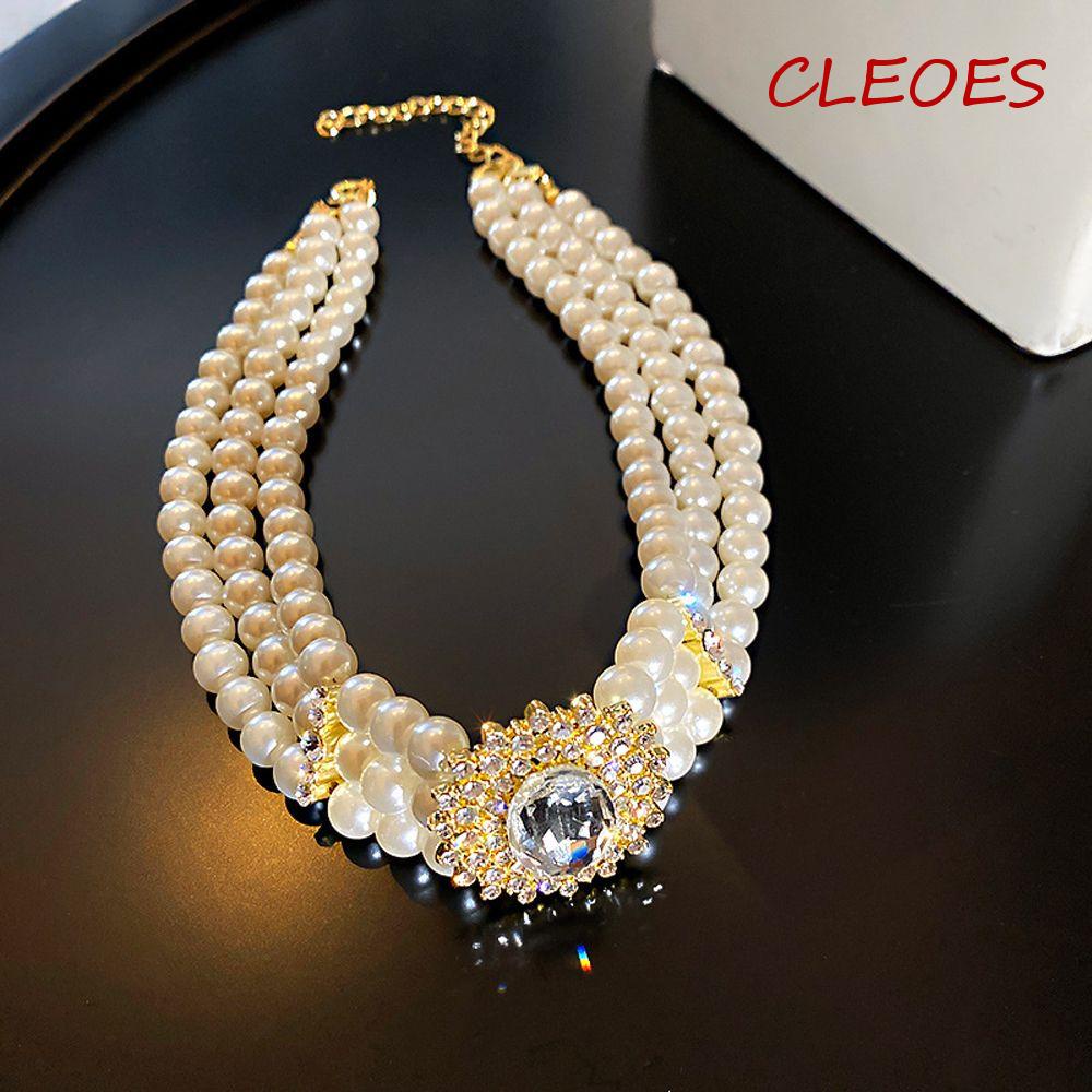 Vòng cổ Ba Lớp Họa Tiết Hoa Thanh Lịch|Phụ Kiện Trang Sức Mặt Kính Kiểu Hepburnesque Độc Đáo