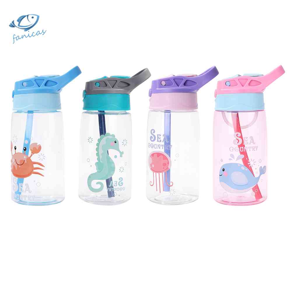 Bình Nước Thể Thao 480ml Kèm Ống Hút Họa Tiết Hoạt Hình Dễ Thương Cho Bé