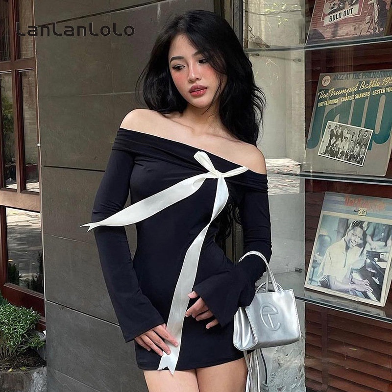 Đầm Dài Tay Trễ Vai Màu Trơn Thời Trang 2023 Cho Nữ