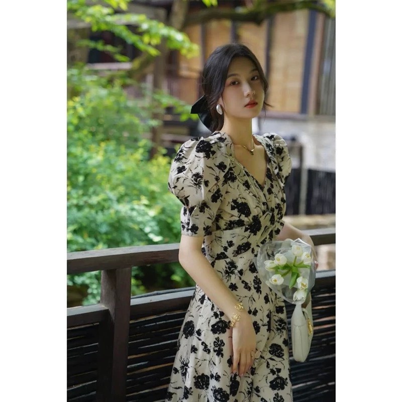 Váy hoa lụa midi sang chảnh 958