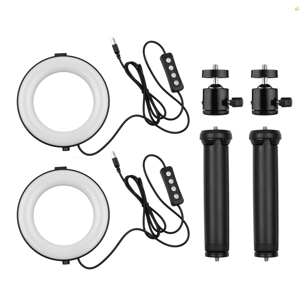 Vòng Đèn LED Andoer 6 Inch 2 * 3200K-6500K Có Thể Điều Chỉnh Độ Sáng + 2 * Tripod Để Bàn + 2 * Đầu Bi Kim Loại Dẻo Cho Dạy Trực Tuyến