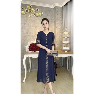 NSS2 Đầm Trung Niên Bigsize Màu Sắc Trẻ Trung Tươi Sáng Họa Tiết Sang Trọng Đi Làm Đi Tiệc Cho Bà