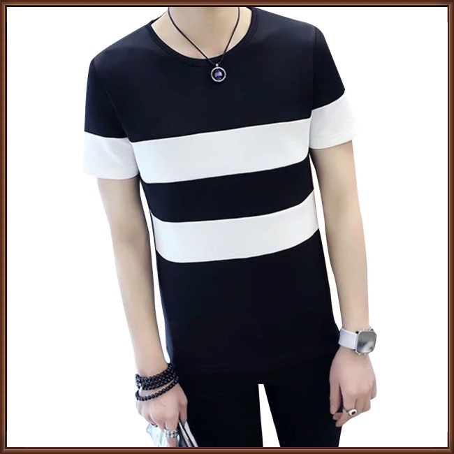 Áo Thun Tay Ngắn Cổ Tròn Họa Tiết Sọc Kiểu Dáng Đơn Giản Thời Trang Dành Cho Nam