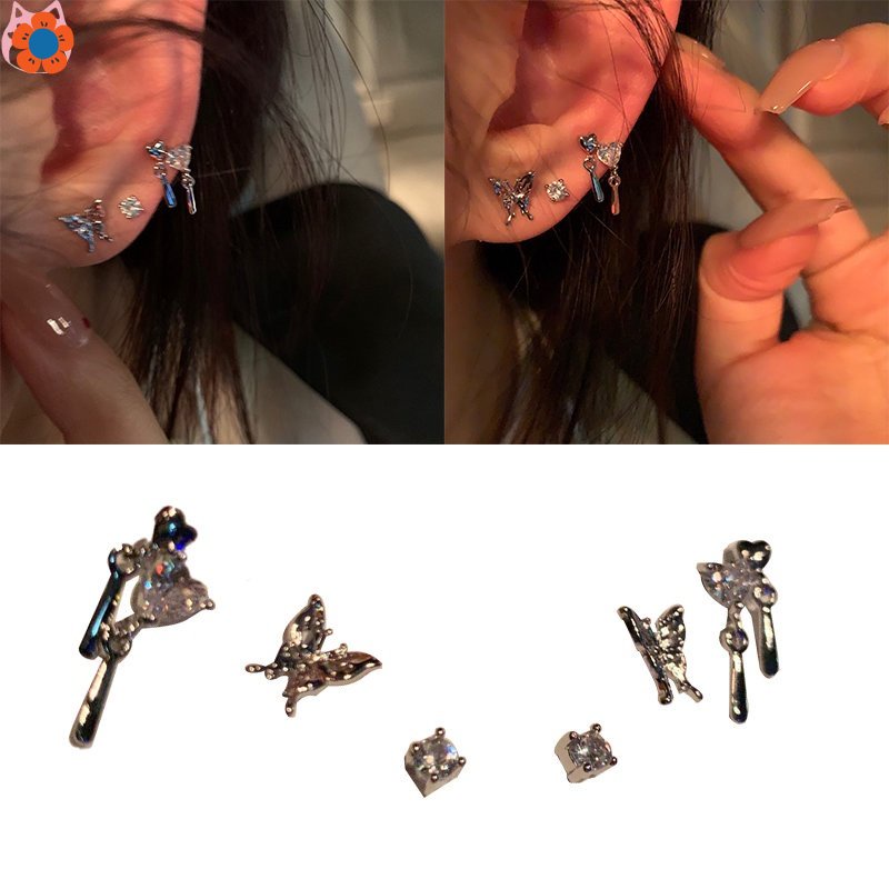 Set 6 Bông Tai Mạ Bạc Hình Bướm Cao Cấp Thời Trang Dành Cho Nữ