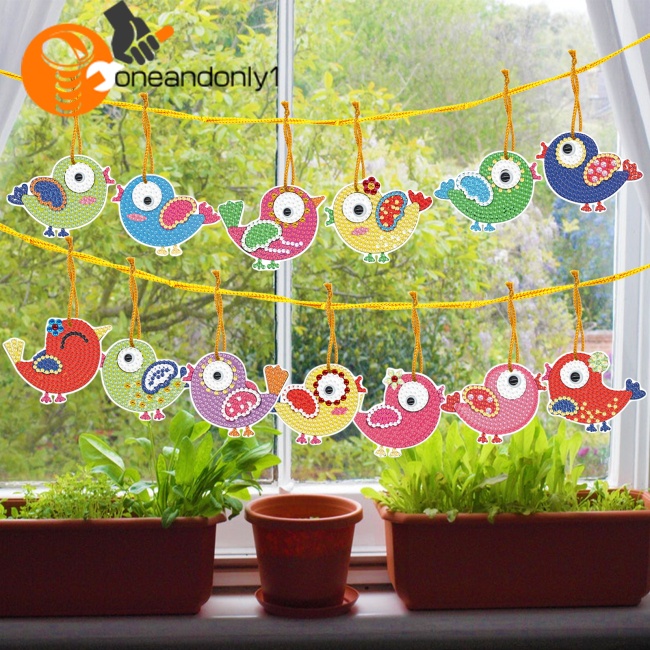 Bộ 13 Món Tranh Đính Đá Tự Làm Hình Chú Chim Hoạt Hình Kèm Dây Treo Trang Trí