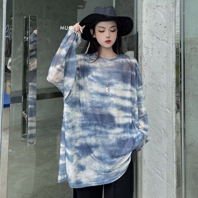 Áo Thun Lưới Nhuộm Màu Tay Dài Chống Nắng Có size Lớn Thời Trang Mùa Hè Dành Cho Nữ