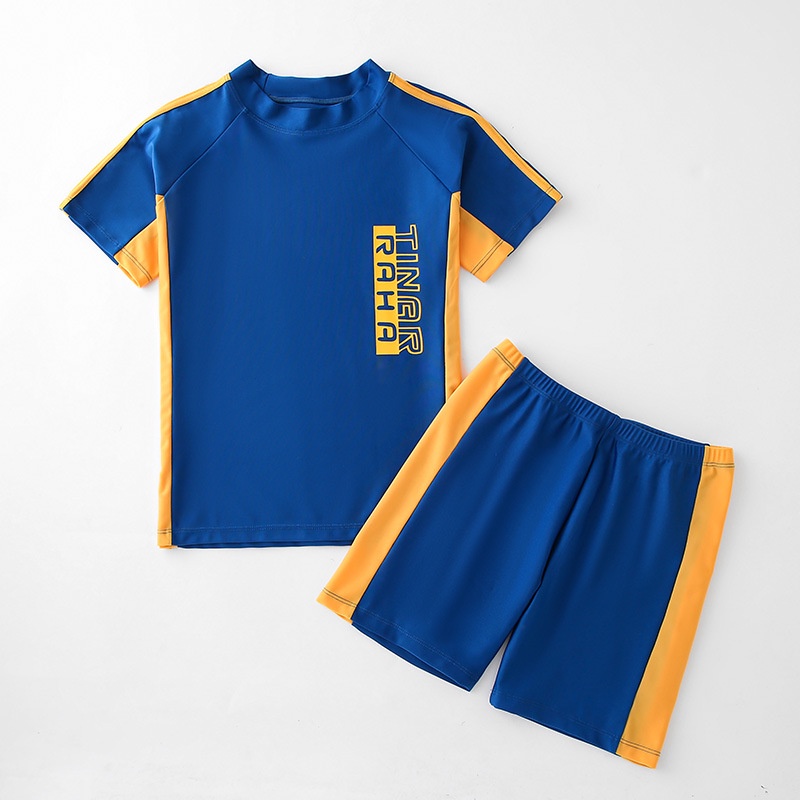 Bộ Đồ Bơi 2 Mảnh Gồm Áo Tay Ngắn Và Quần Ngắn Nhanh Khô Màu Xanh Dương 120-150cm Cho Bé Trai