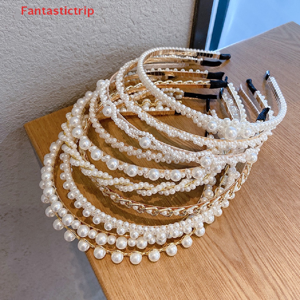 [Fantastictrip] Băng Đô Hoa Thắt Nơ Đính Ngọc Trai Nhân Tạo Handmade Phong Cách Hàn Quốc Dành Cho Nữ