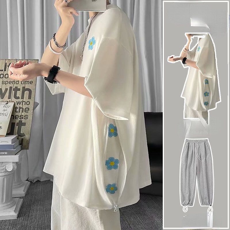 Áo Thun Ngắn Tay Thêu Hình Gấu Thời Trang Mùa Hè Dành Cho Nam