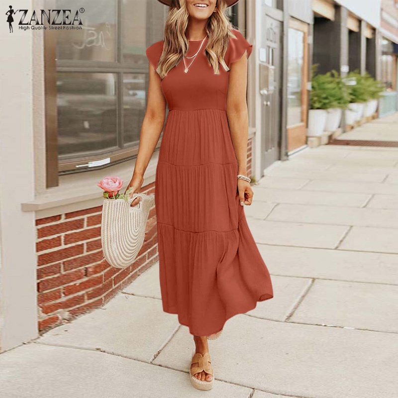 ZANZEA Đầm Nữ Tay Ngắn Cổ Tròn Thời Trang Quyến Rũ