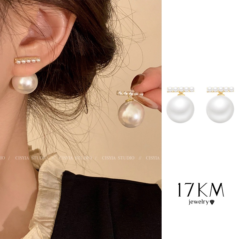 Khuyên tai 17KM mạ vàng đính ngọc trai phong cách cổ điển cho nữ