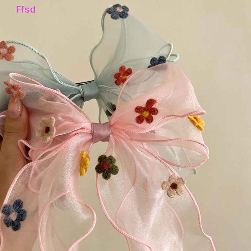 {Ffsd} Kẹp Tóc Ruy Băng Dài Hình Hoa Màu Sắc Xuân Hè Cho Bé Gái * Hàng Bán Chạy