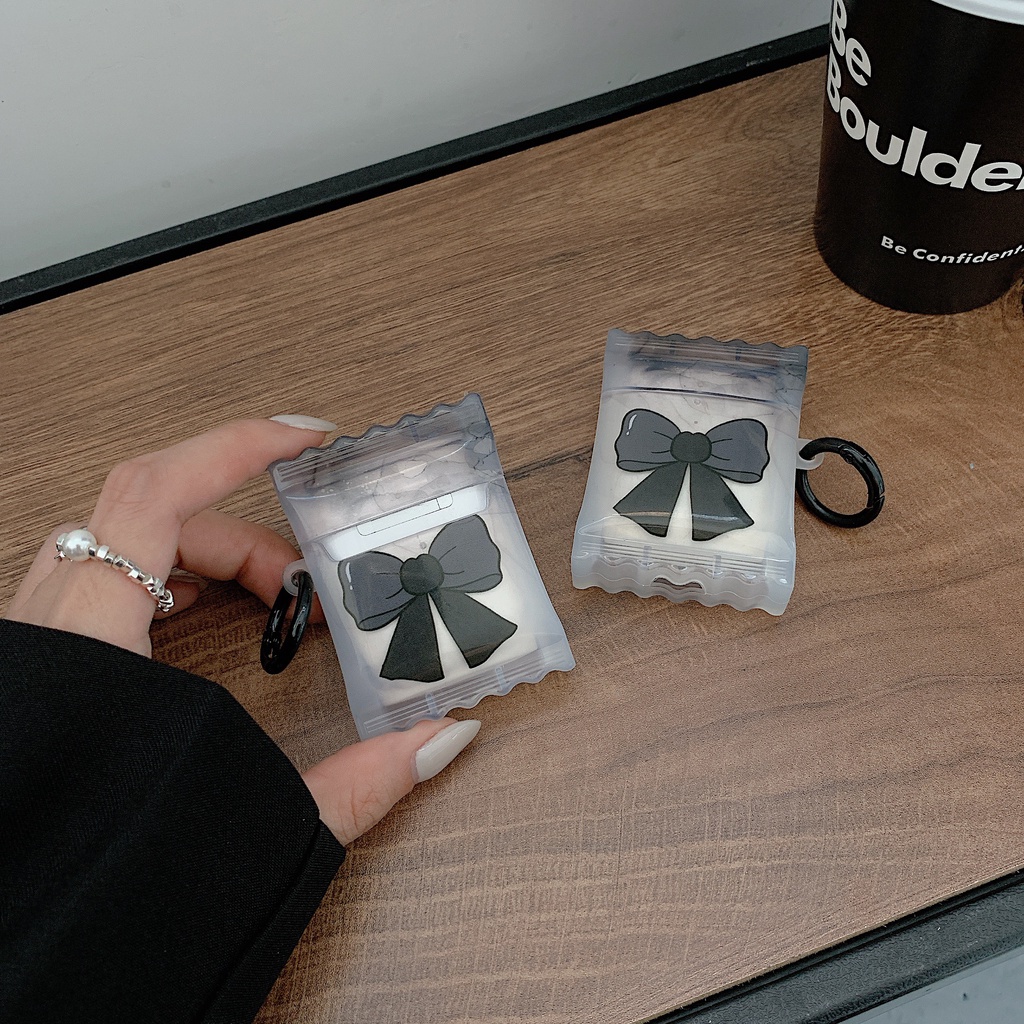 Vỏ Bảo Vệ Hộp Sạc Tai nghe không dây Airpods 1 / 2 3 Pro2 gen2022 Bằng Silicon Tpu Mềm Chống Trầy Hình Nơ Đen 3D