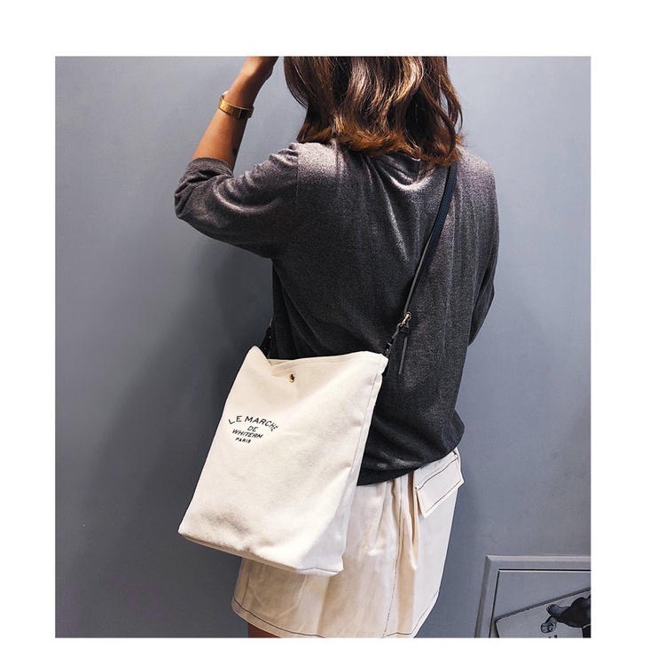 Túi Vải Canvas Đeo Vai In Chữ Thời Trang Dành Cho Nữ