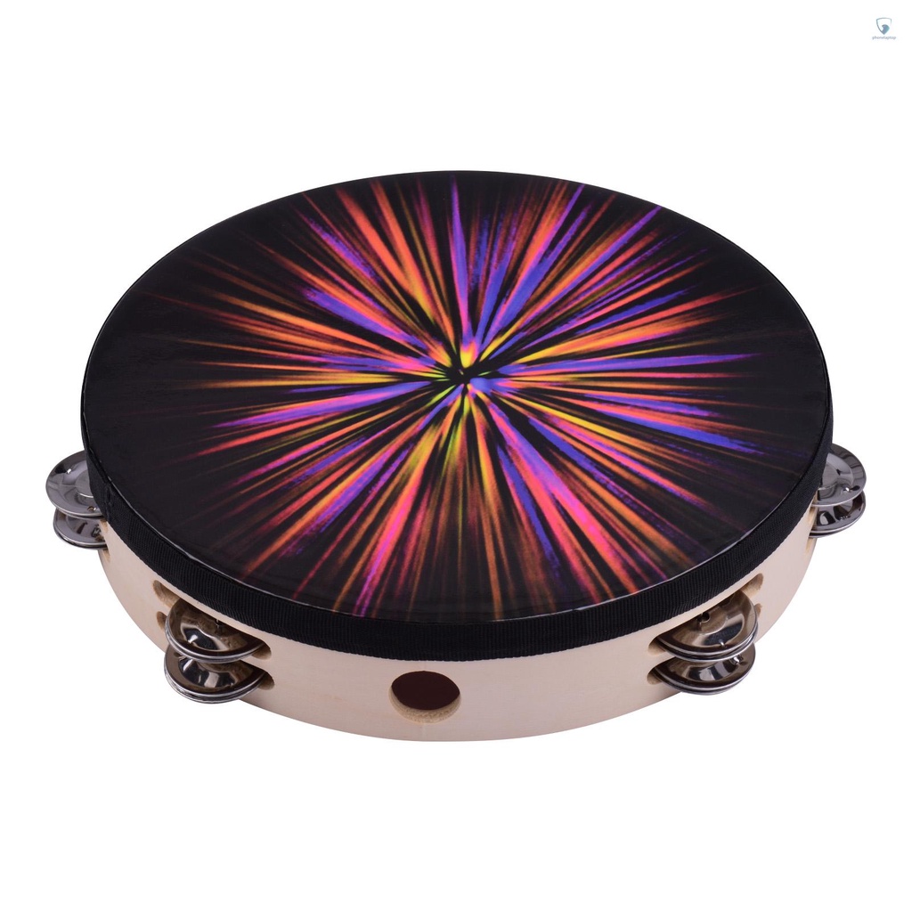 Trống Lục Lạc Tambourine 10 Inch Bằng Gỗ Màu Phản Quang