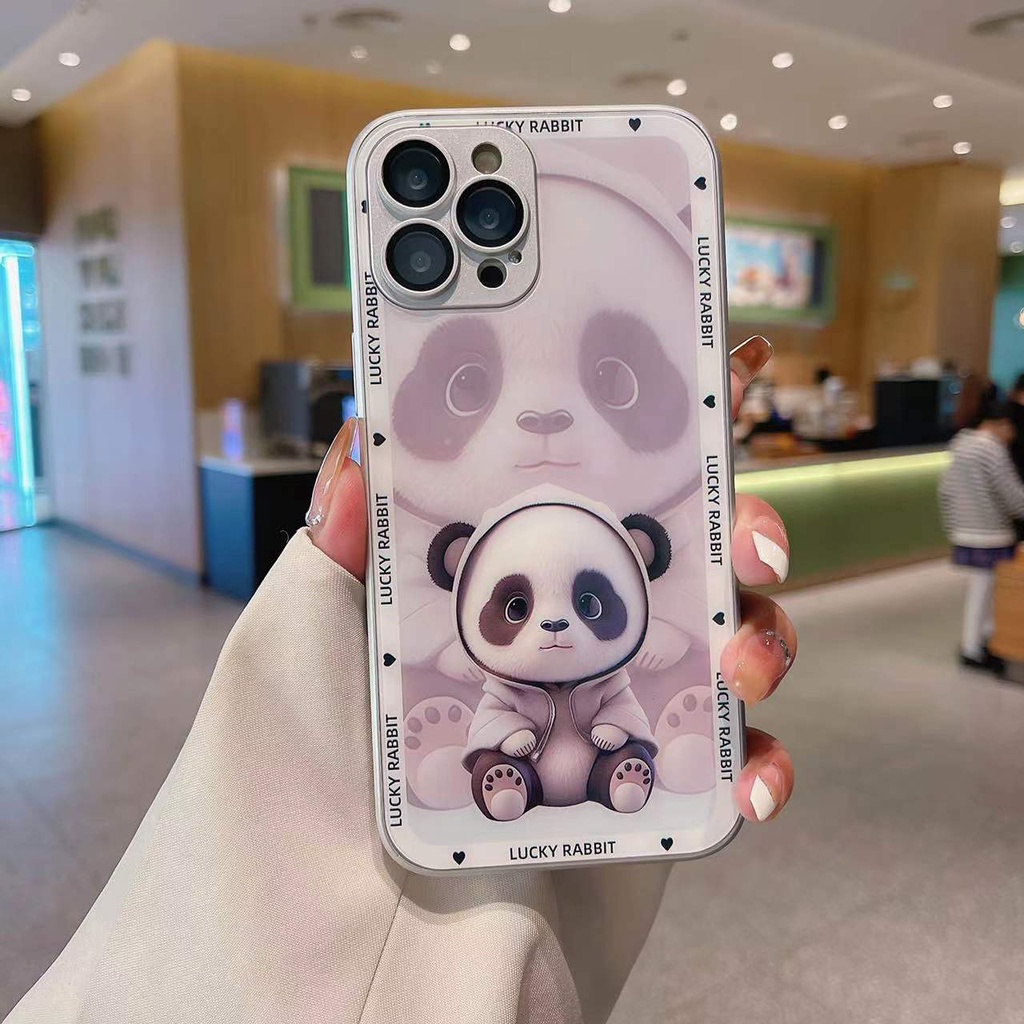 Ốp Điện Thoại Silicon Dẻo Tráng Gương Hình Gấu Trúc Thời Trang Cho iPhone 11 12 13 14 PRO MAX XR XS 7 8 Plus