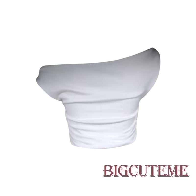 Áo Thun Crop Top Trễ Vai Ôm Dáng Màu Trơn Không Đối Xứng Cho Nữ