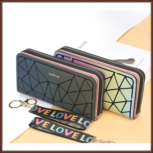 Ví Da Pu Cầm Tay Dáng Dài Màu Gradient Có Khóa Kéo Cho Nữ