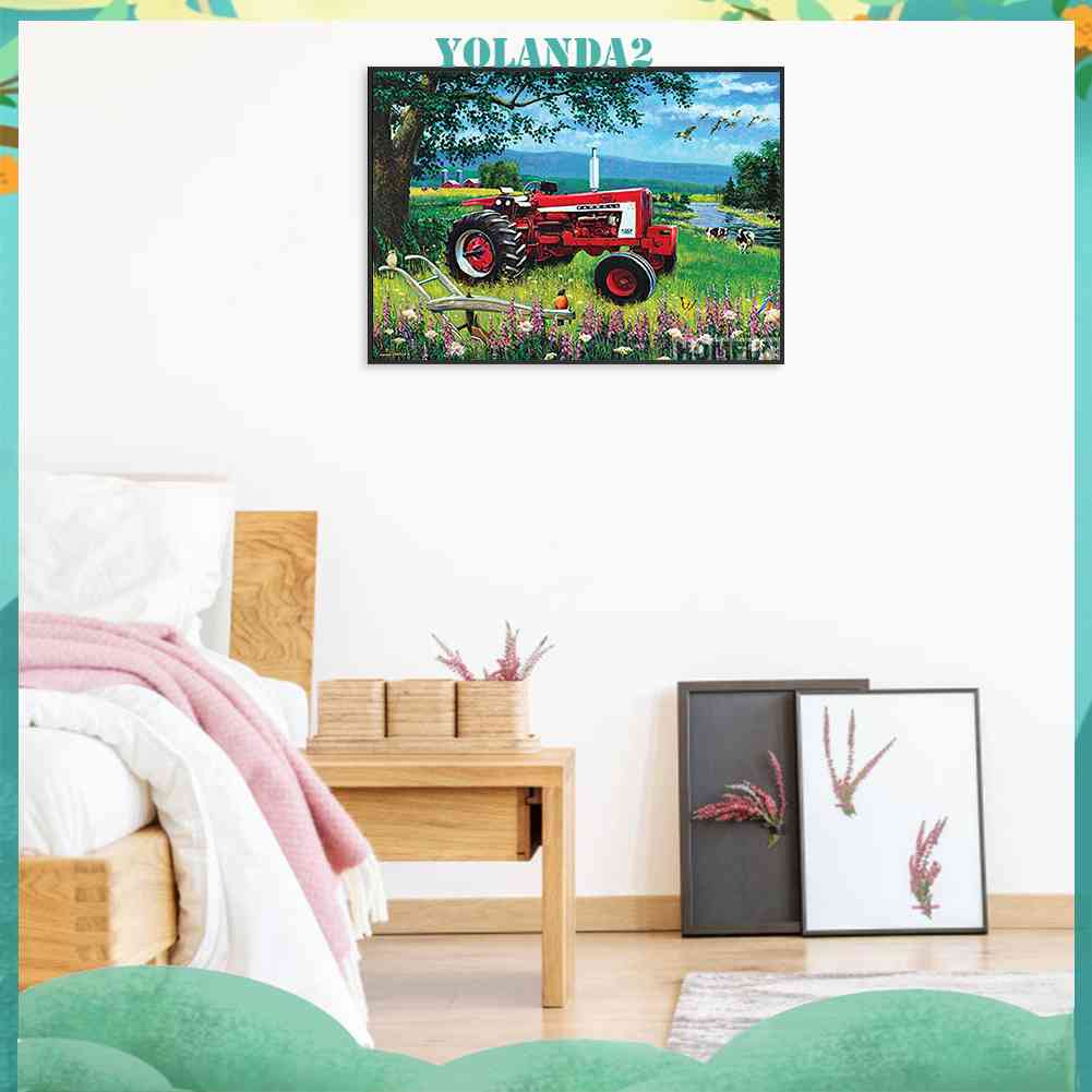 Tranh Đính Đá Kim Cương Toàn Bộ 5D DIY Hình Xe Tải Màu Đỏ