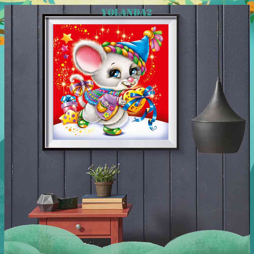 Tranh Đính Đá Kim Cương Toàn Bộ 5D DIY Hình Vẽ Chuột Giáng Sinh