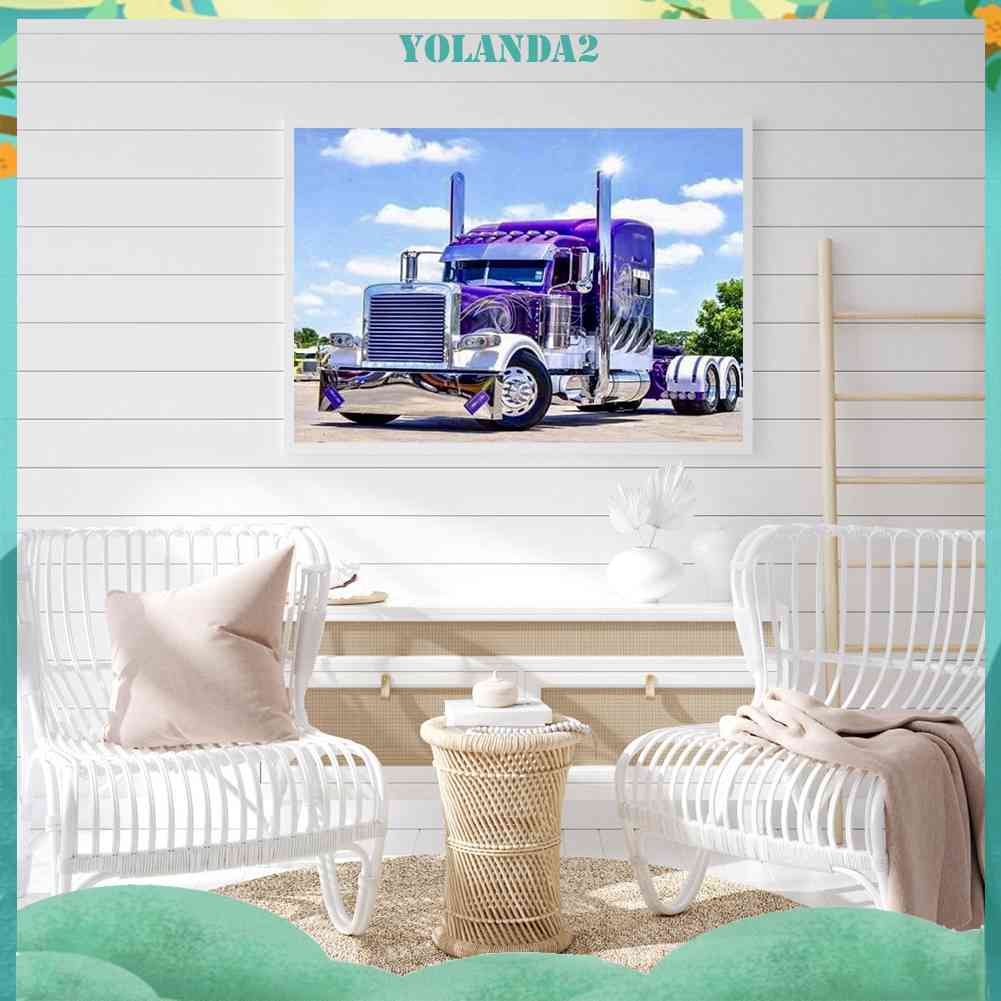 Tranh Đính Đá Kim Cương Toàn Bộ Hình Xe Nông Trại Màu Tím