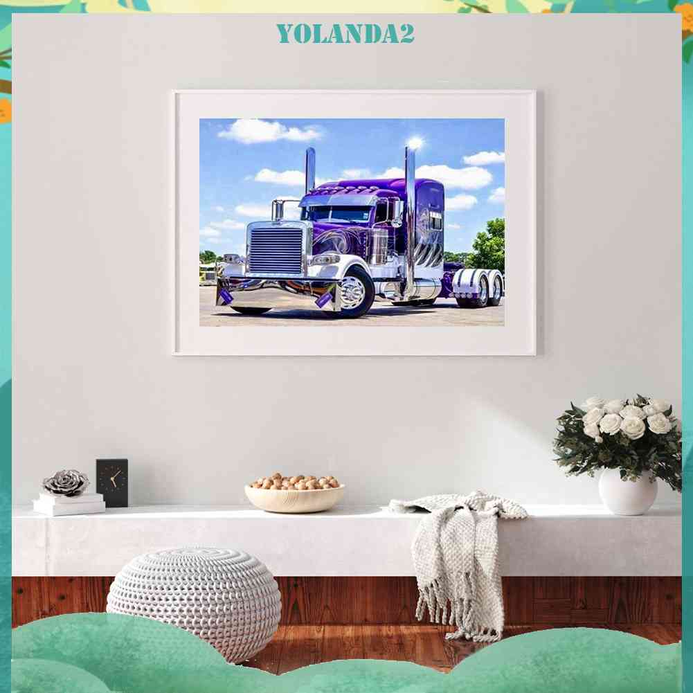 Tranh Đính Đá Kim Cương Toàn Bộ Hình Xe Nông Trại Màu Tím