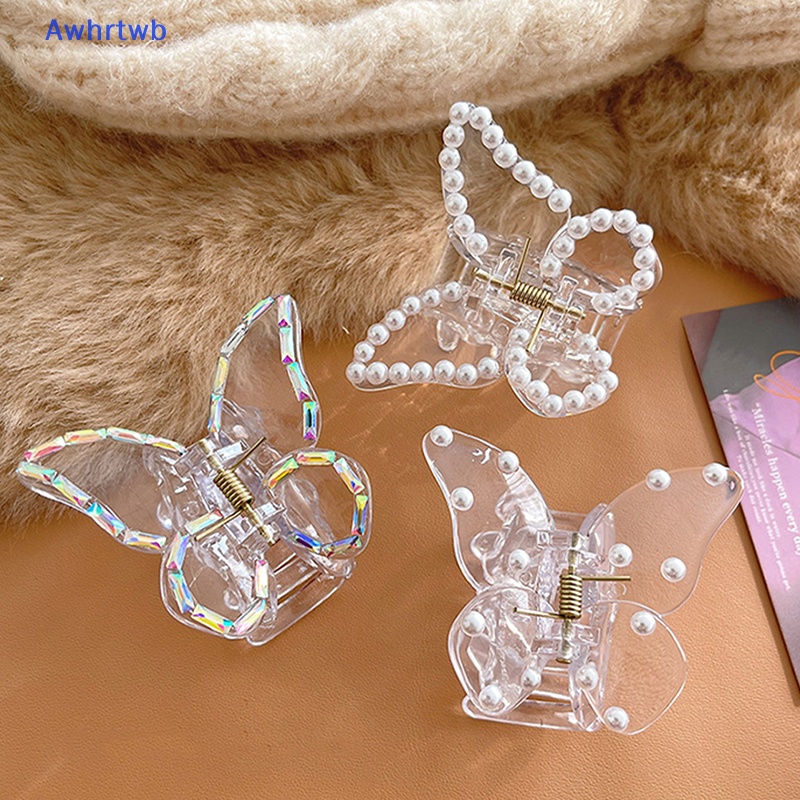 Kẹp Càng Cua Bằng Acrylic Trong Suốt Đính Ngọc Trai Hình Bướm Thời Trang Cho Nữ Mới