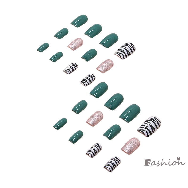 Móng Tay Giả Ngắn Màu Xanh Lá Có Kim Tuyến Che Phủ Toàn Diện Ngọt Ngào Và Quyến Rũ Có Thể Tái