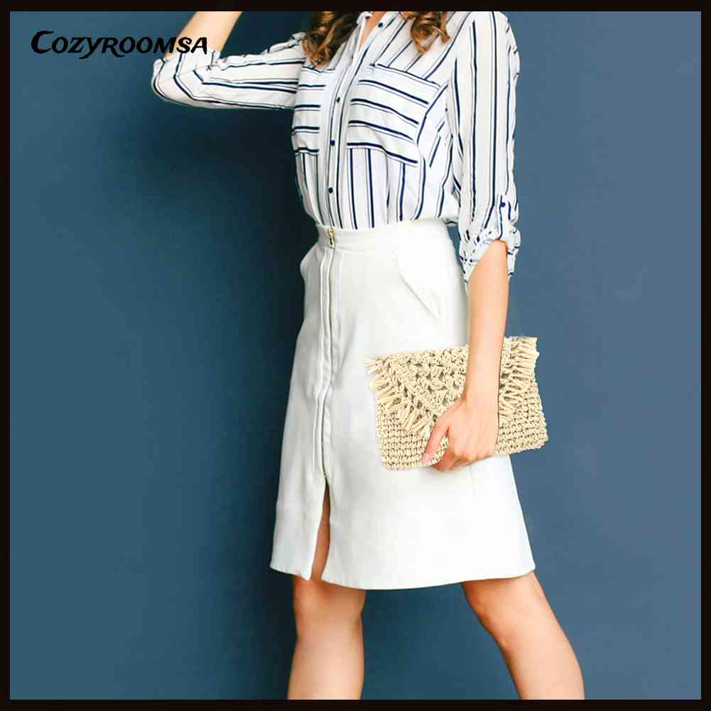 Túi Cói Đeo Chéo Đính Núm Tua Thời Trang Cho Nữ