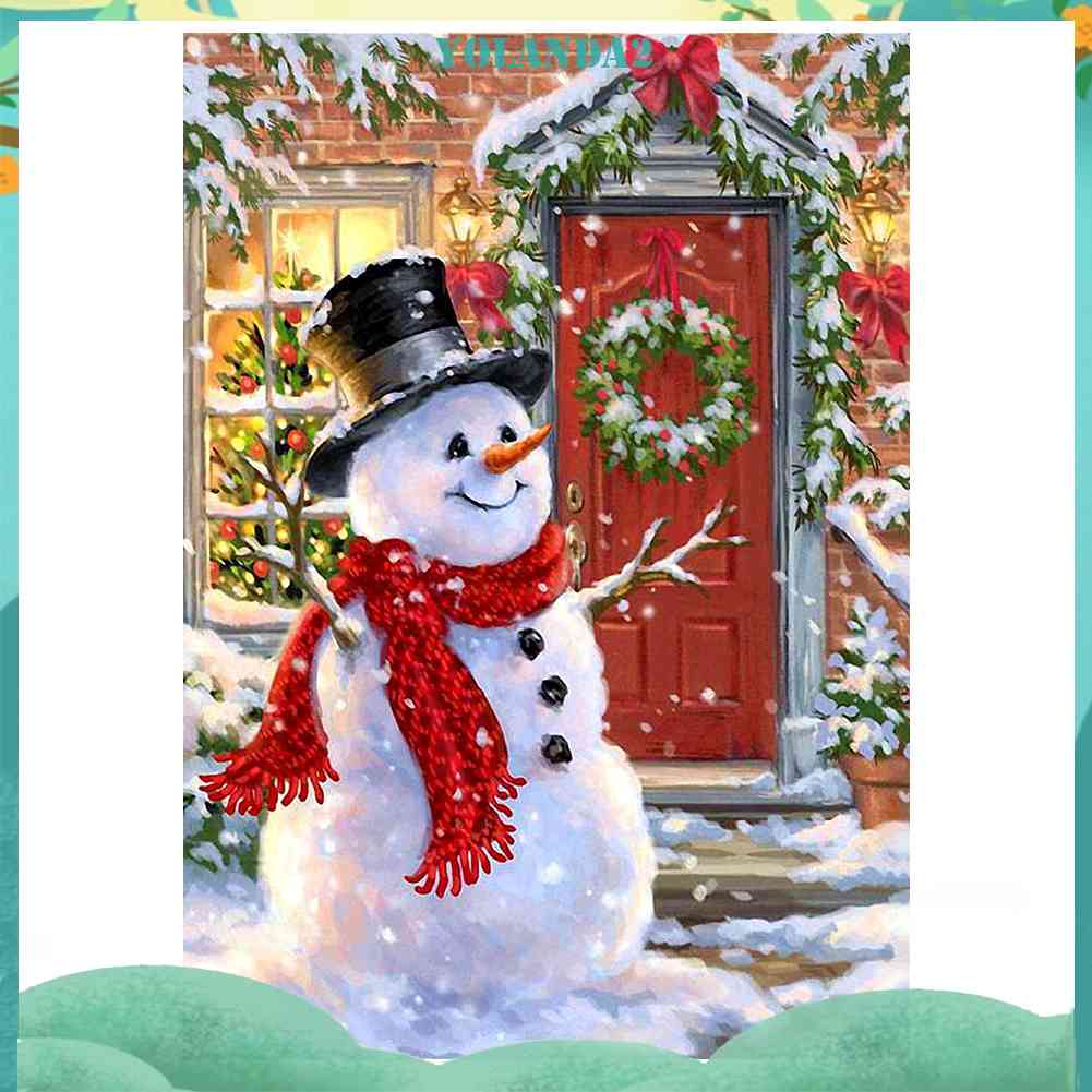 Tranh Đính Đá Kim Cương Toàn Bộ 5D DIY Hình Người Tuyết Giáng Sinh