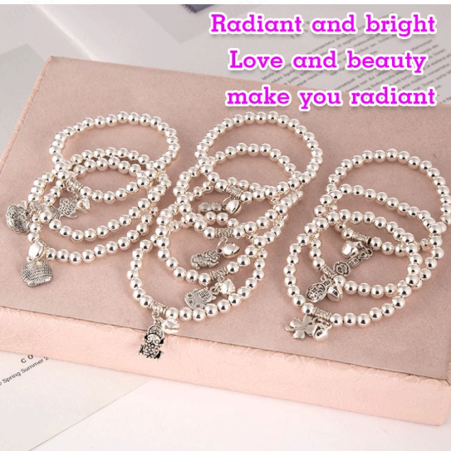 Vòng Tay Xâu Hạt Bạc May Mắn Phong Cách Hàn Quốc Mới