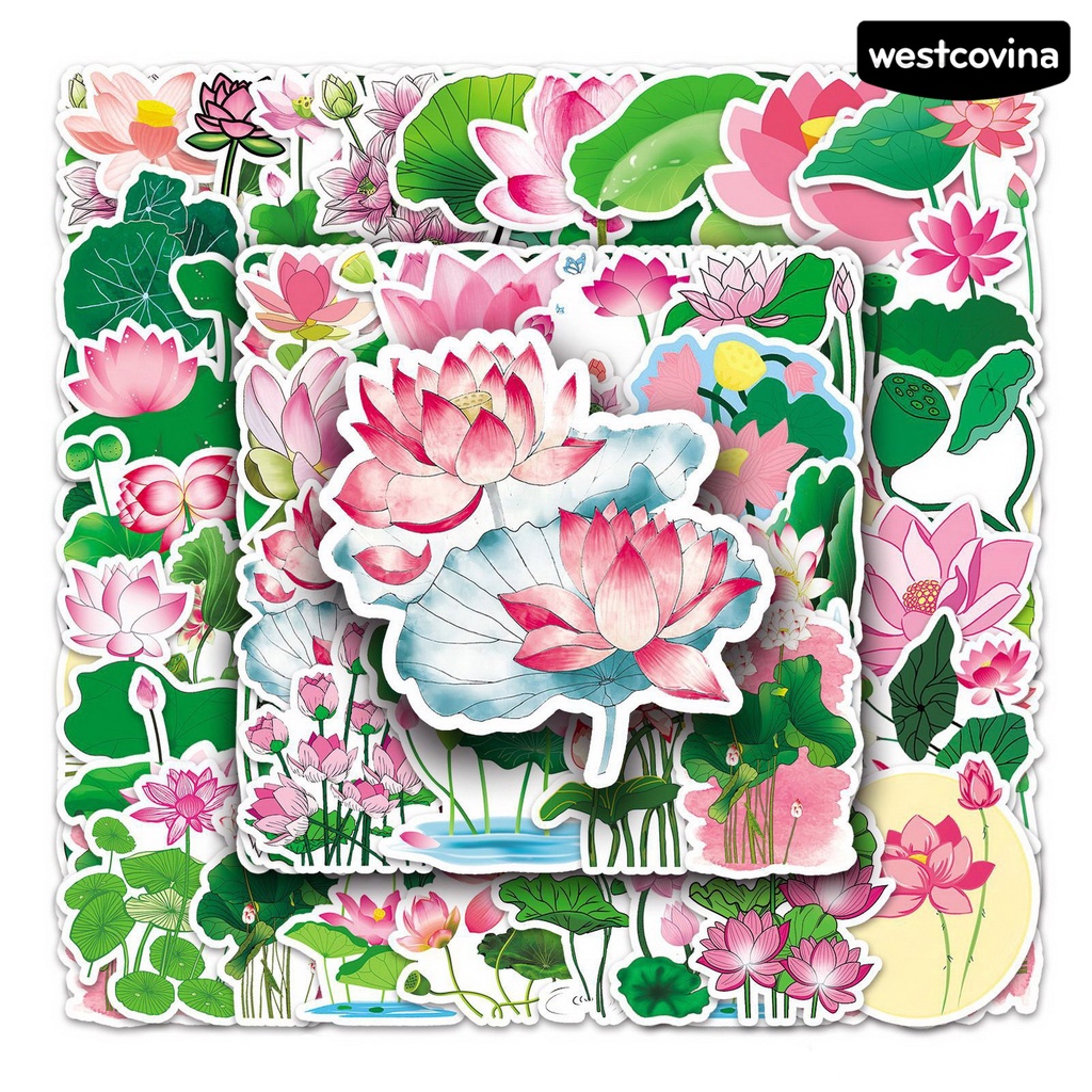 [COD]♪Bộ 50 Miếng Dán Trang Trí Sổ Tay / Điện Thoại / Laptop Hình Hoa Sen Xinh Xắn