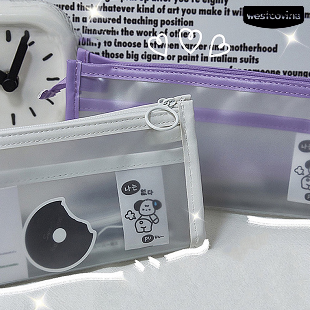 [COD]♪Bóp Viết EVA Trong Suốt Hai Lớp Có Dây Kéo Dung Tích Lớn Chống Thấm Nước